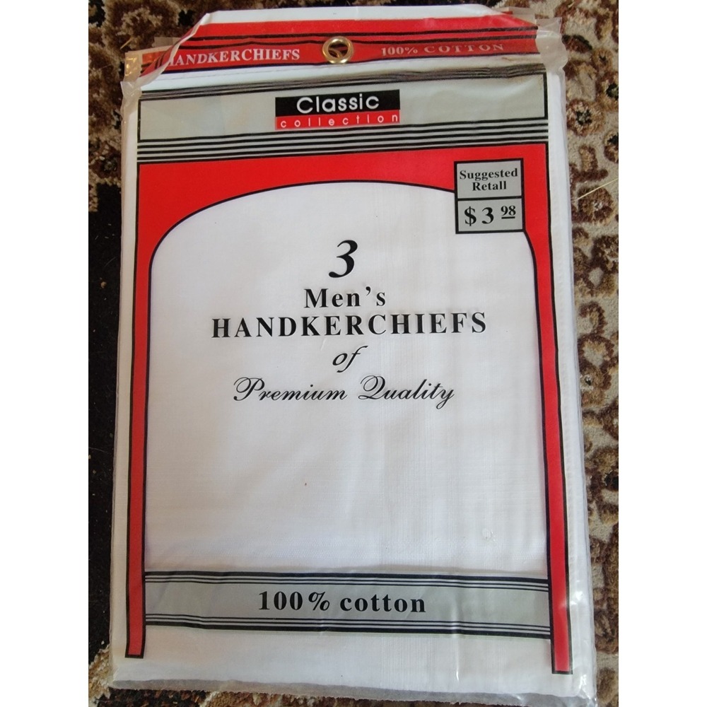 NEW 3 Pack Men's White Cotton Handkerchiefs Sealed‎ Classic Collection